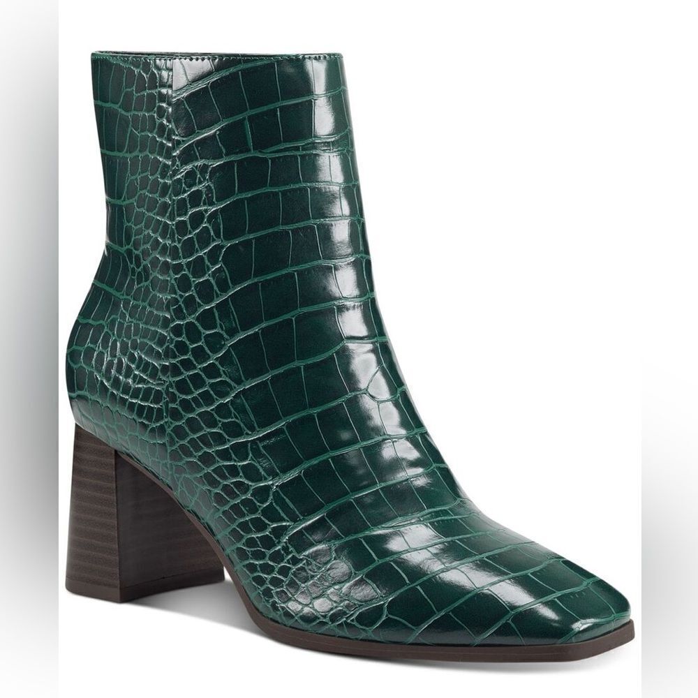 INC Womens Green Crocodile Comfort Dasha Square Toe Block Heel